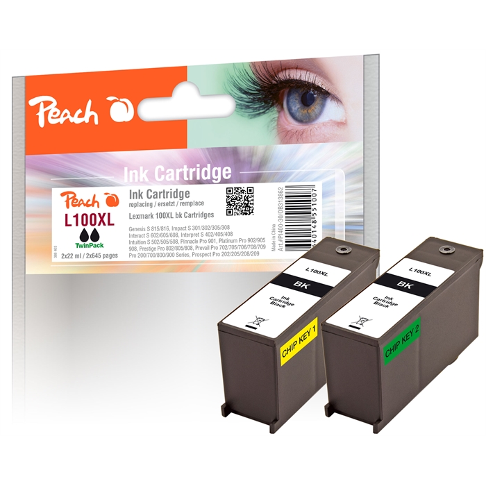 Picture of Lexmark No. 100XL, bk, Twin-Pack, PI400-30 2 compatible ink cart, 2x22ml (No. 100XL bk)