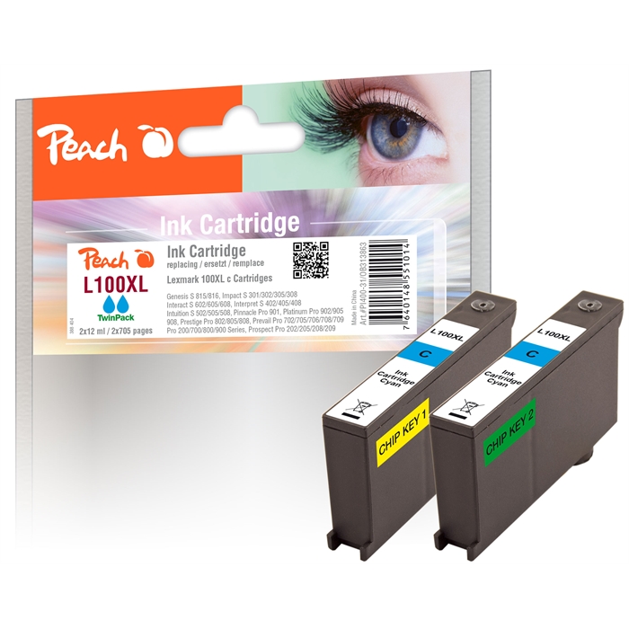 Picture of Lexmark S305, cyan XL, Twinpack, PI400-31 2 compatible ink cart , 2x12ml (No. 100XL cyan)