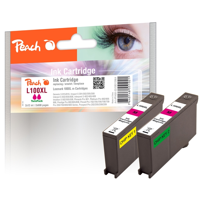 Picture of Lexmark No. 100XL, mag, Twin-Pack, PI400-32 2 compatible ink cart, 2x12ml (No.100XL magenta)