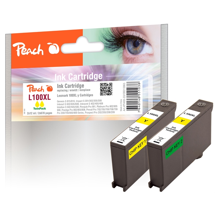 Picture of Lexmark No. 100XL, yel, Twin-Pack, PI400-33 2 compatible ink cart, 2x12ml (No.100XL yel)