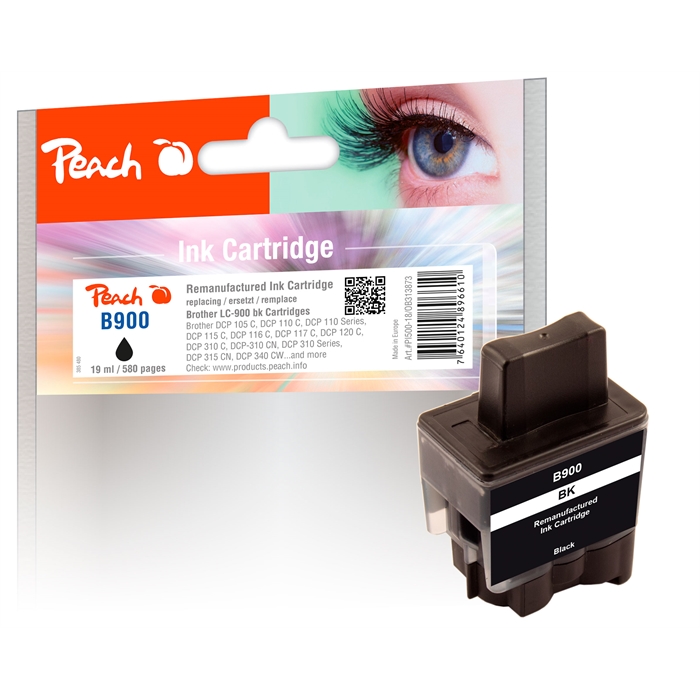 Picture of Brother LC-900, bk,  REM, PI500-18 1 remanufactured  ink cartridge 19ml (UK=85)