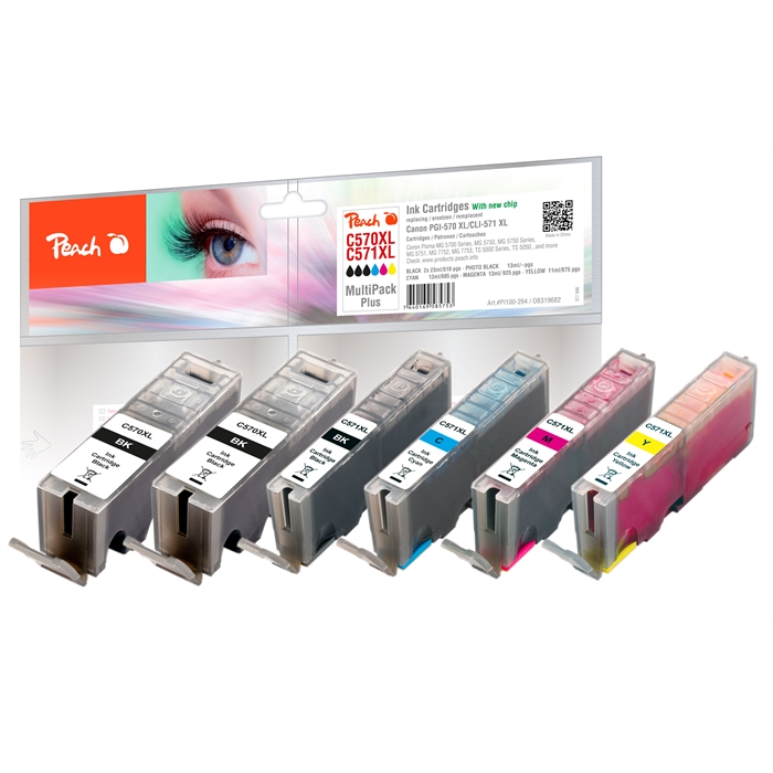 Image de Peach Cartouches d'encre Spar Pack Plus XL compatibles avec Canon 2xPGI-570XL, CLI-571XL