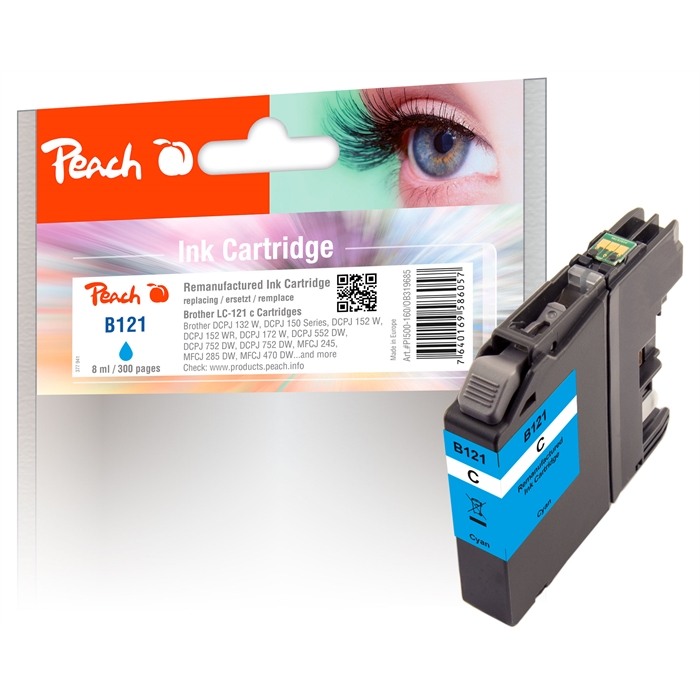 Image de Peach Cartouche d'encre cyan compatible avec Brother LC-121C