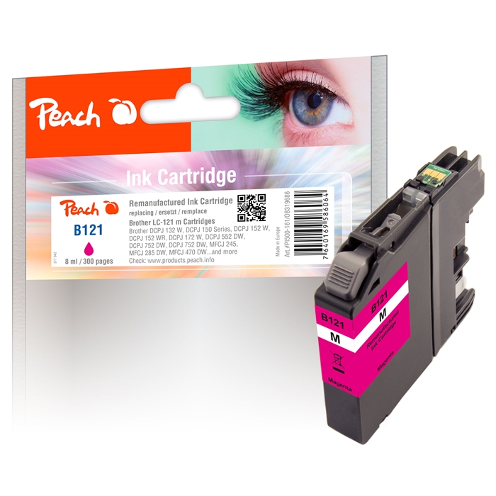 Image de Peach Cartouche d'encre magenta compatible avec Brother LC-121M