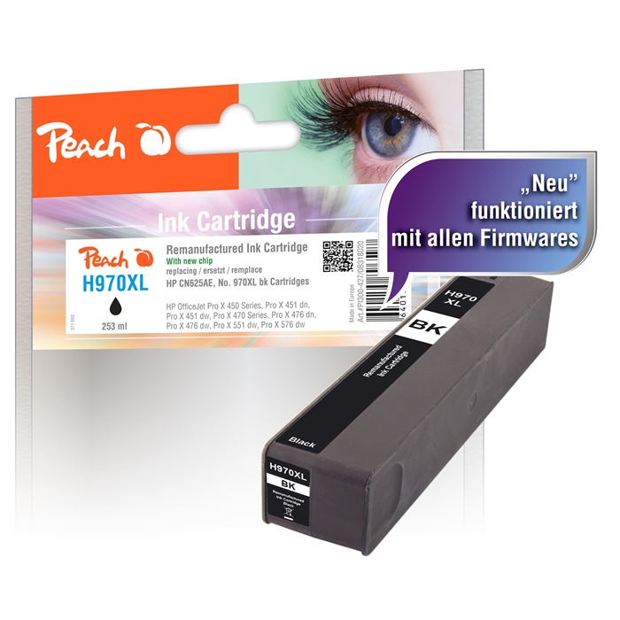 Image de Peach Cartouche d'encre noire HC compatible avec HP No. 970XL, CN625AE