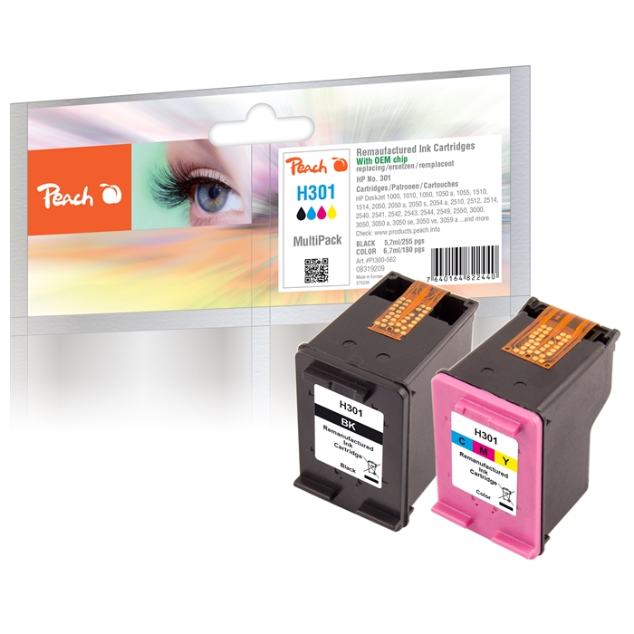 Image de Peach Têtes d'impression Spar Pack compatibles avec HP No. 301 noir, CH561EE, No. 301 couleur, CH562EE