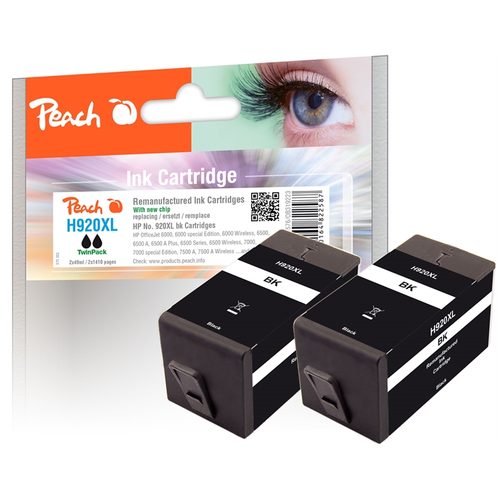 Image de Peach Cartouche d'encre noire Double Pack compatible avec HP No. 920XL, CD975AE