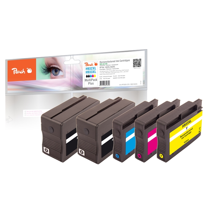 Image de Peach Cartouches d'encre Spar Pack Plus compatibles avec HP No. 932XL, No. 933XL