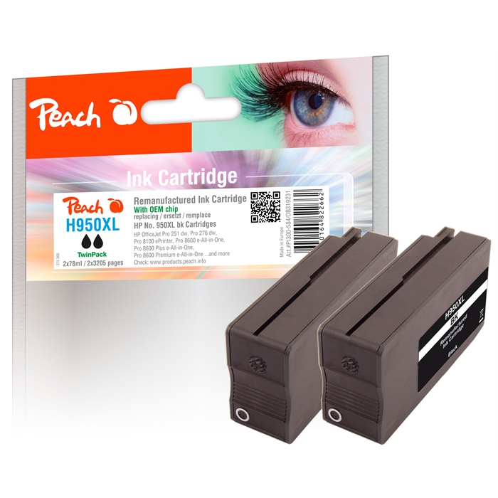 Image de Peach Cartouche d'encre double pack noir HC compatible HP No. 950XL, CN045AE