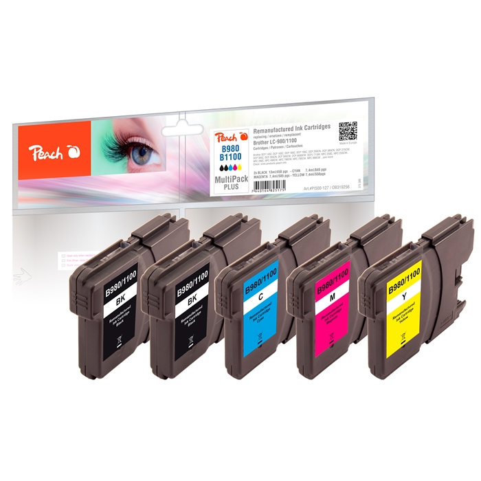 Image de Peach Cartouches d'encre Spar Pack Plus, remplissage XL, compatible avec Brother LC-1100, LC-980