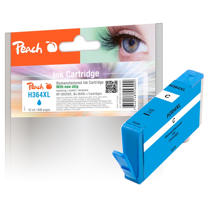 Image de Peach Cartouche d'encre cyan compatible avec HP No. 364XL, CB323EE