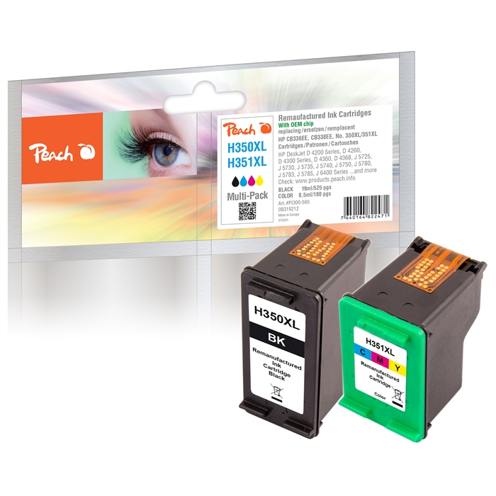 Image de Peach Têtes d'impression Spar Pack compatibles avec HP No. 350XL noir, CB336EE, No. 351XL couleur, CB338EE