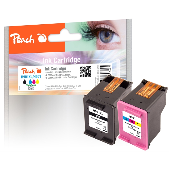 Image de Peach Têtes d'impression Spar Pack compatibles avec HP No. 901XL noir, CC654AE, No. 901 couleur, CC656AE