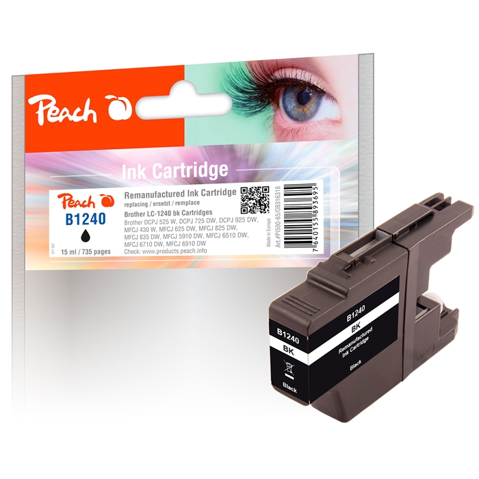 Image de Peach Cartouche d'encre noire compatible avec Brother LC-1240 bk