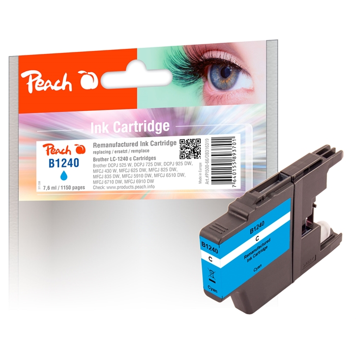 Image de Peach Cartouche d'encre cyan compatible avec Brother LC-1240 c