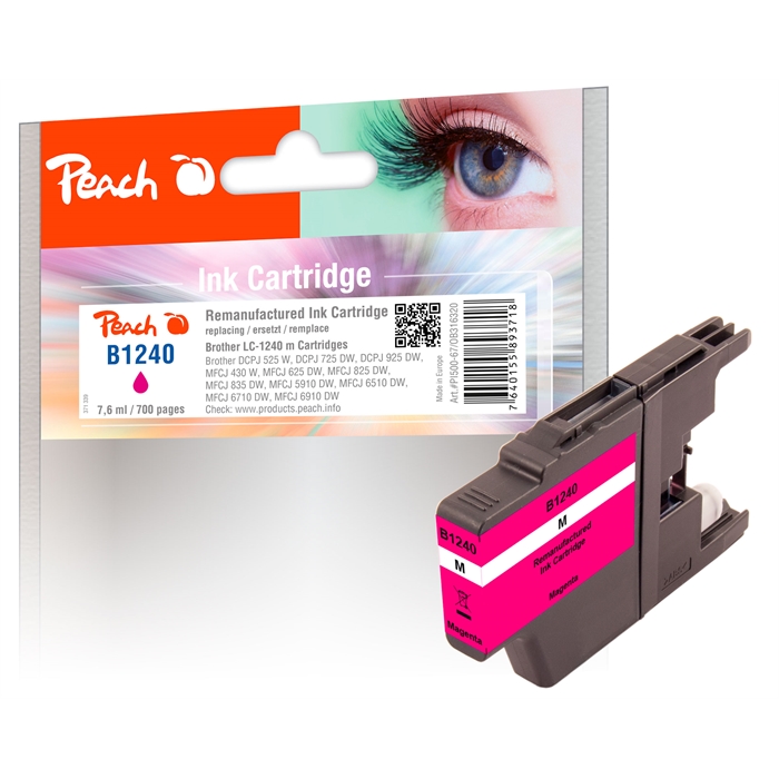 Image de Peach Cartouche d'encre magenta compatible avec Brother LC-1240 m