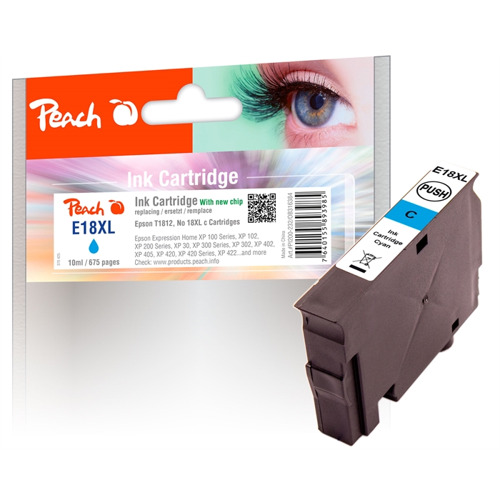 Image de Peach Cartouche d'encre cyan compatible avec Epson No. 18XL c, T1812