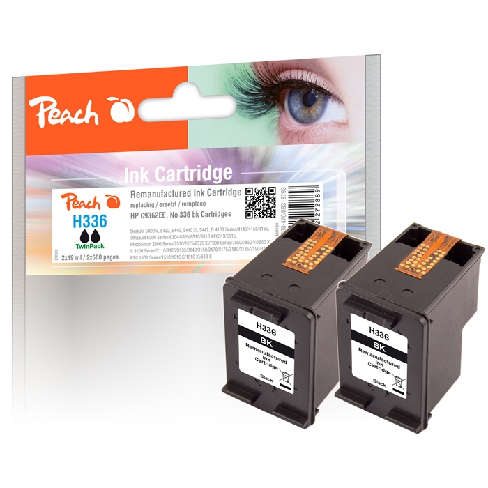 Image de Peach Double Pack Têtes d'impression noires compatibles avec HP No. 336, C9362E