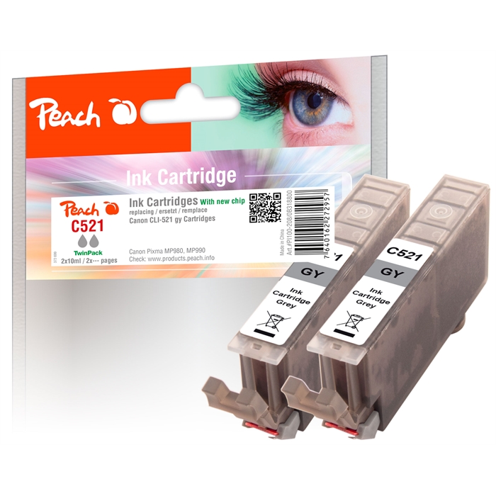 Image de Peach Cartouches d'encre double pack gris compatible avec Canon CLI-521gy, 2937B001