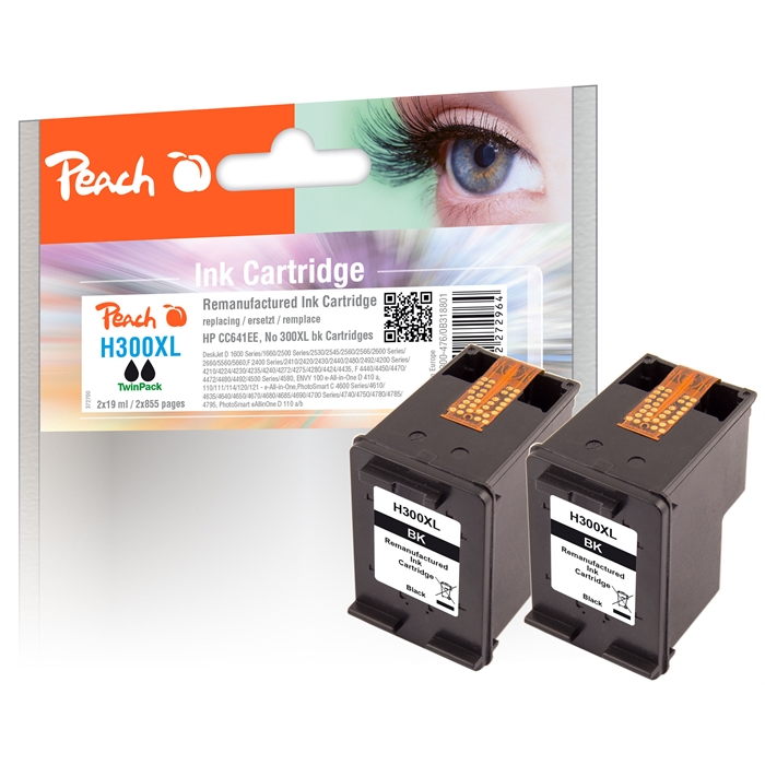 Image de Peach Double Pack Têtes d'impression noires compatibles avec HP No. 300XL, CC641EE