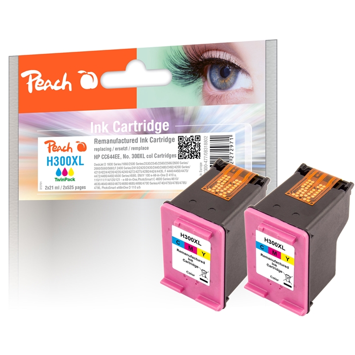 Image de Peach Têtes d'impression double pack couleur compatible avec HP No. 300XL, CC644EE