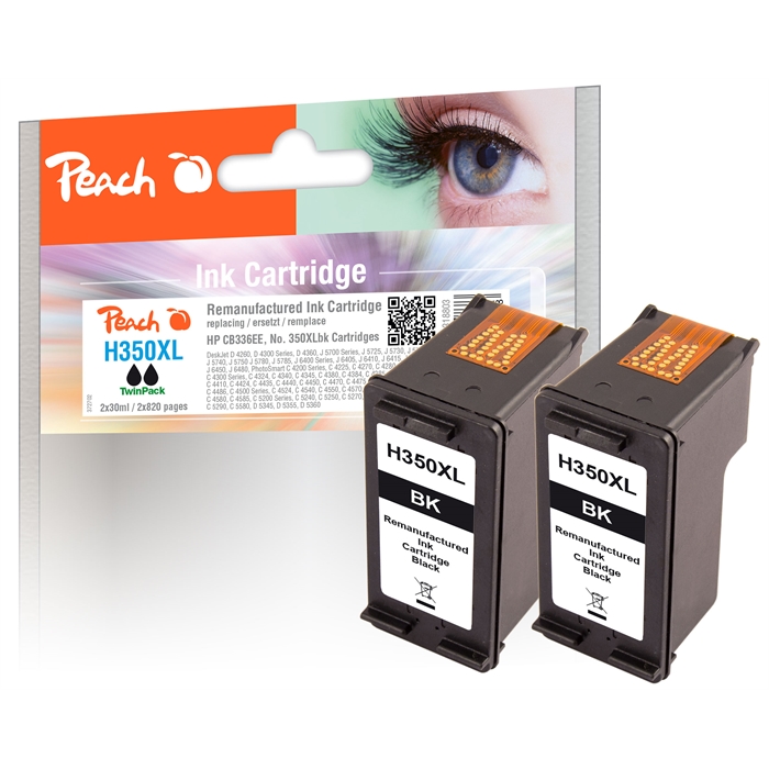 Image de Peach Double Pack Têtes d'impression noires compatibles avec HP No. 350XL, CB336EE