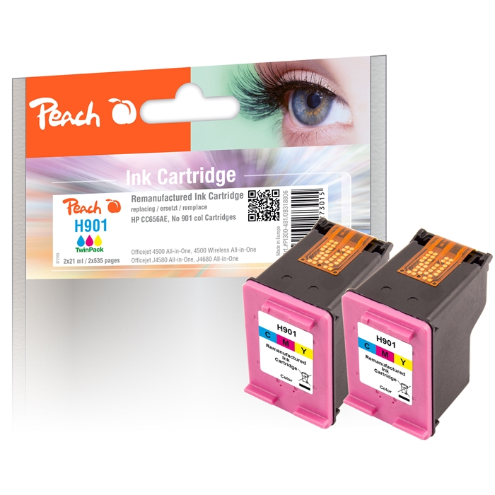 Image de Peach Têtes d'impression double pack couleur compatible avec HP No. 901, CC656AE