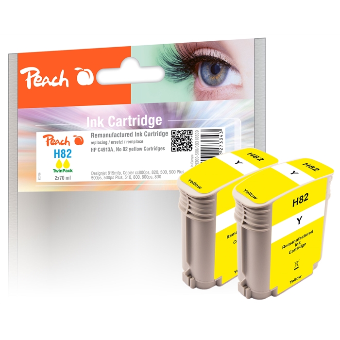 Image de Peach Cartouches d'encre double pack jaune compatible HP No. 82, C4913A