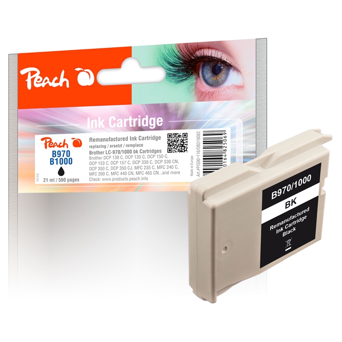 Image de Peach Cartouche d'encre noire XL compatible avec Brother LC-1000, LC-970