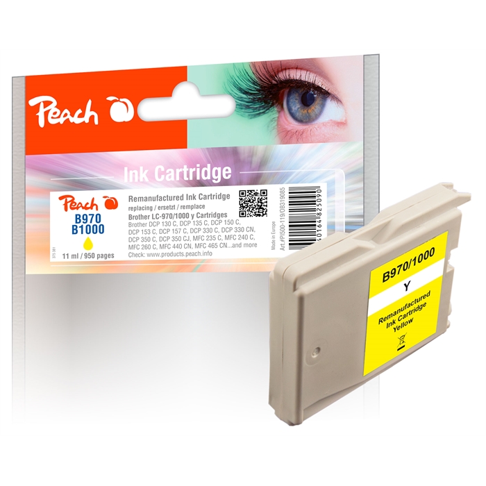 Image de Peach Cartouche d'encre jaune XL compatible avec Brother LC-1000, LC-970