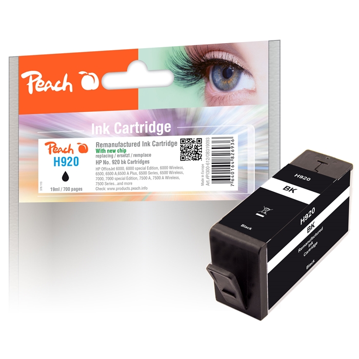 Image de Peach Cartouche d'encre noire compatible avec HP No. 920