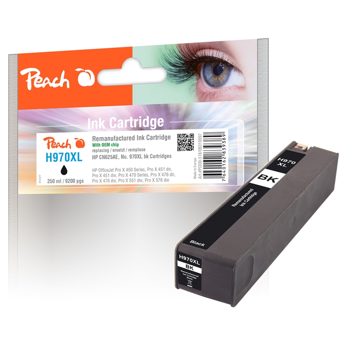 Image de Peach Cartouche d'encre noire HC compatible avec HP No. 970XL, CN625AE