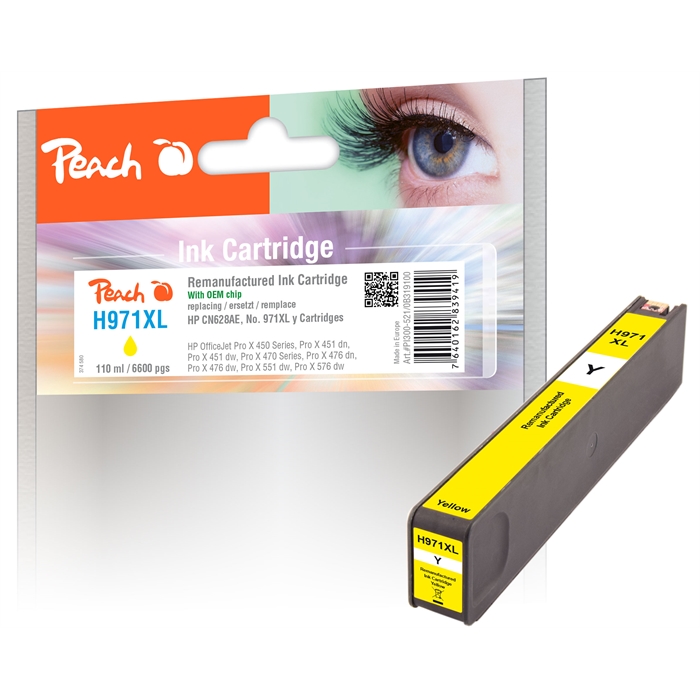 Image de Peach Cartouche d'encre jaune HC compatible avec HP No. 971XL, CN628AE