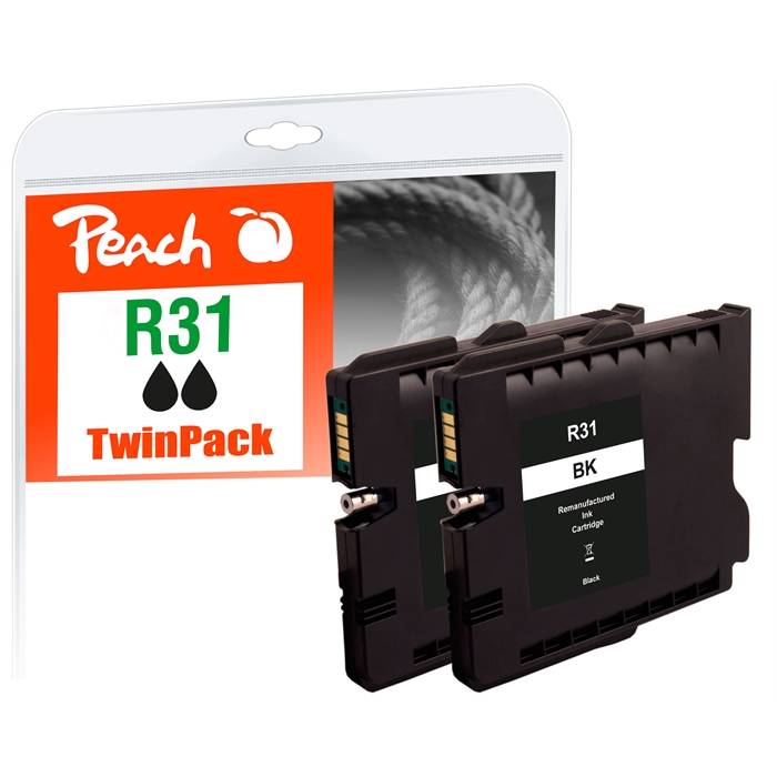 Image de Peach Cartouche d'encre noire double pack compatible avec Ricoh GC31K*2