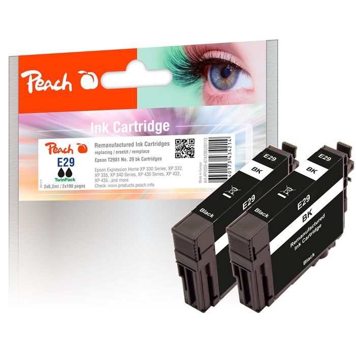 Image de Peach Cartouches d'encre double pack noir compatibles avec Epson No. 29 bk*2, T2981