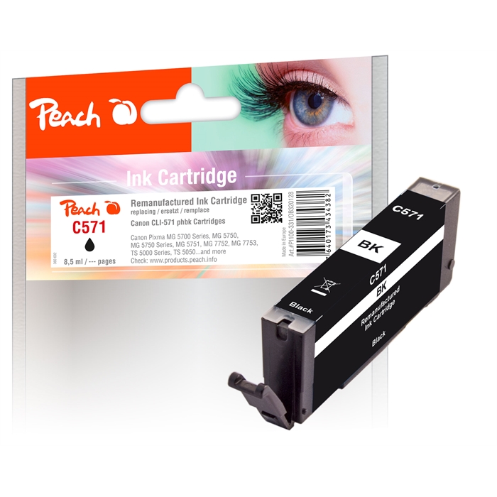 Image de Peach Cartouche d'encre photo noir compatible avec Canon CLI-571 bk