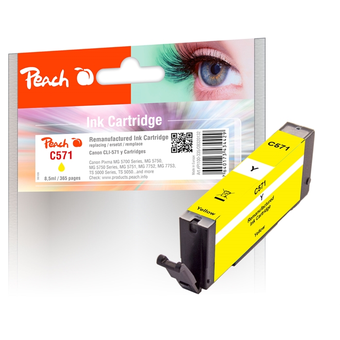 Image de Peach Cartouche d'encre jaune compatible avec Canon CLI-571 y