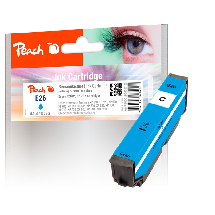 Image de Peach Cartouche d'encre cyan compatible avec Epson No. 26 c, T2612