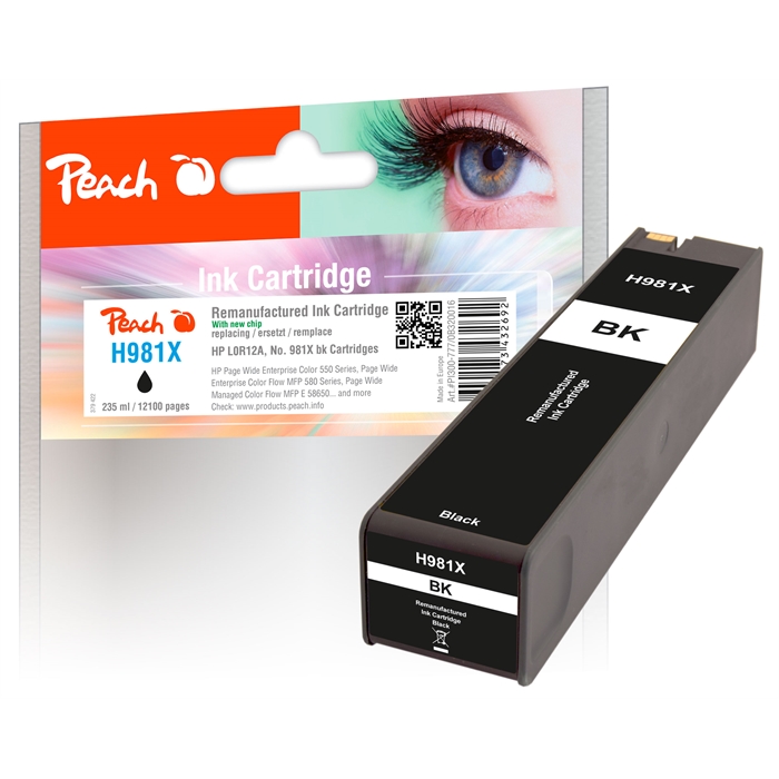 Image de Peach Cartouche d'encre noire HC compatible avec HP No. 981X, L0R12A