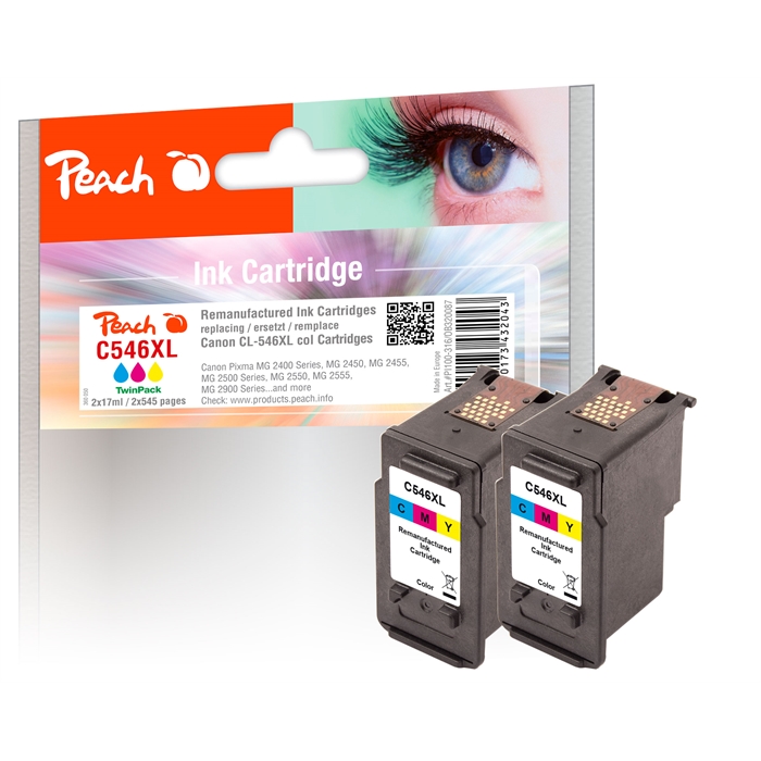 Image de Peach Têtes d'impression double pack couleur compatibles avec Canon CL-546XL*2