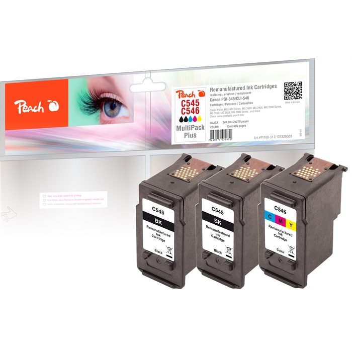 Image de Peach Cartouches d'encre Spar Pack compatibles avec Canon PG-545*2, CL-546