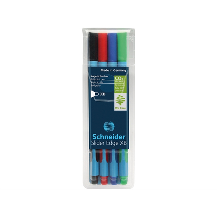 Afbeelding van balpen Schneider Slider Edge etui a 4 stuks basic kleuren