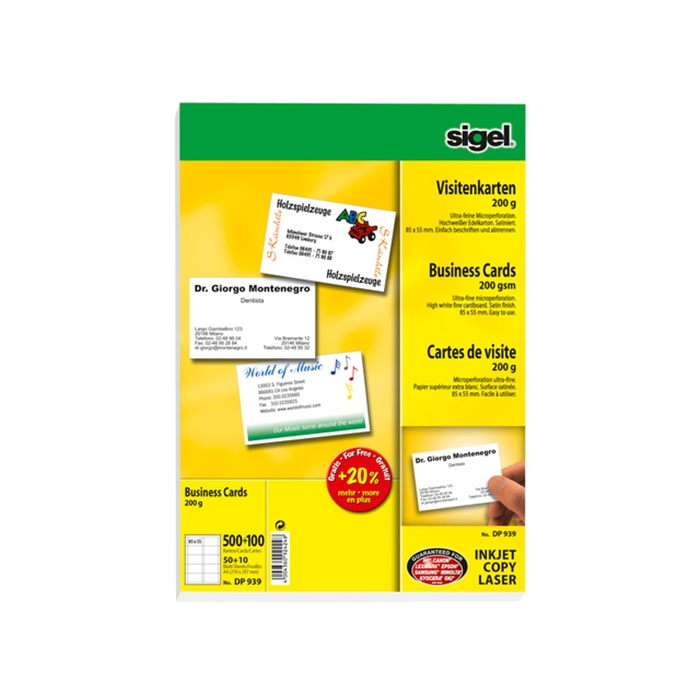 Picture of Cartes de visite Sigel 200g blanc 85x55mm 600 pièces