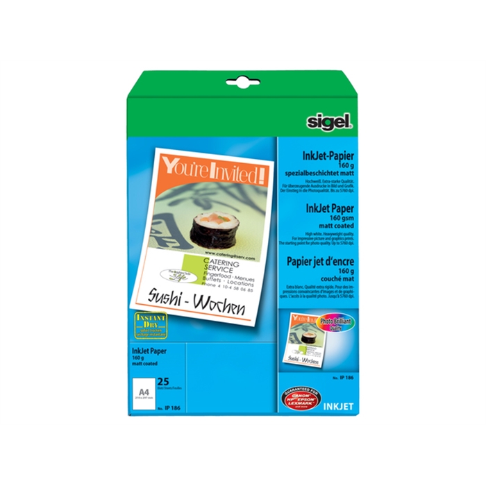 Afbeelding van inkjetpapier Sigel A4 160grs pak a 25 vel speciale coating  hoogwit