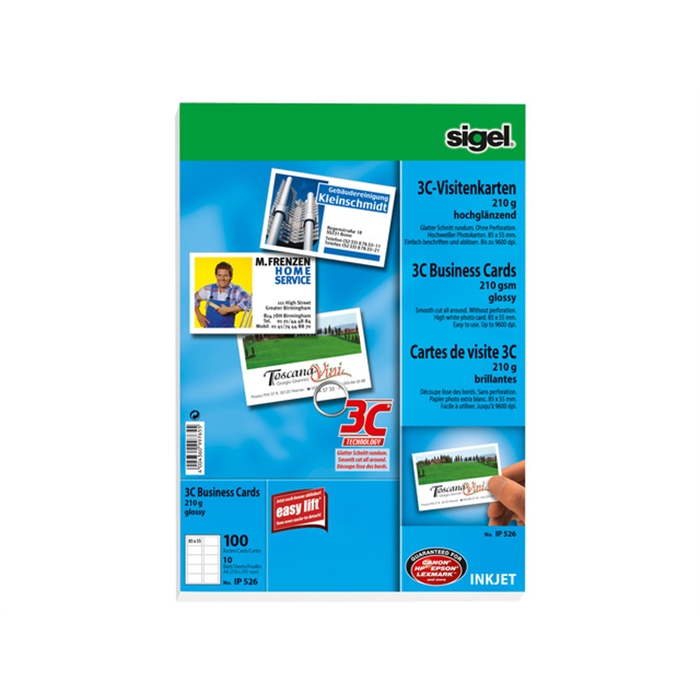 Picture of Cartes de visite 3C 210g blanc 100 pces bord lisse, papier  photo