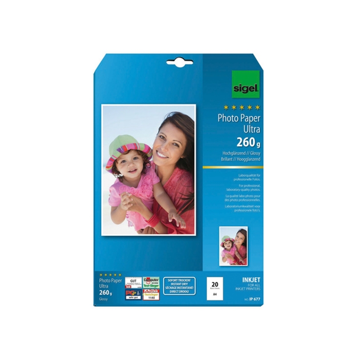 Afbeelding van inkjet Ultra fotopapier A4 260 gram hoogglans 20 vel