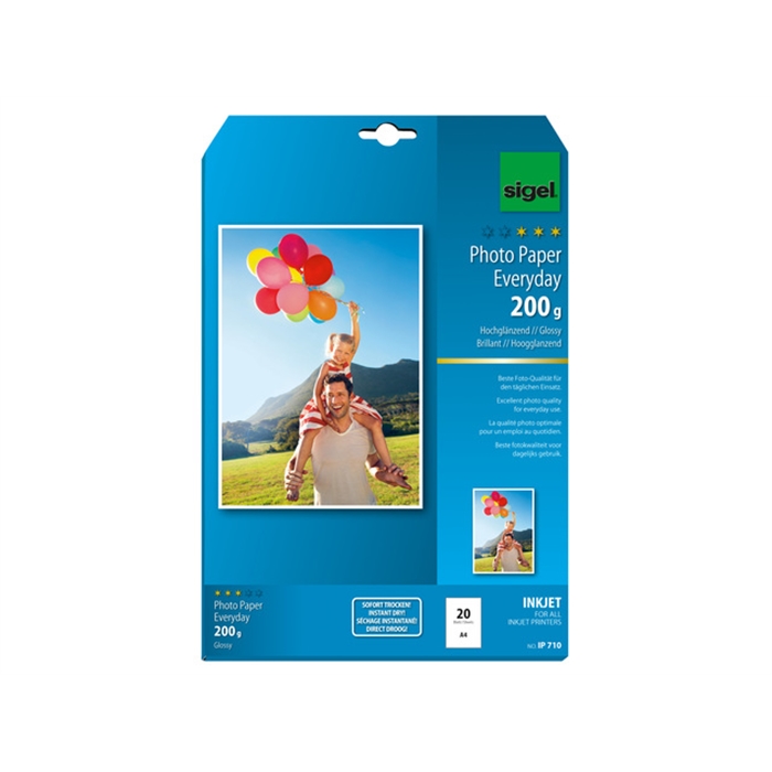 Afbeelding van inkjetfotopapier Everyday plus A4 wit 200gr glans 20 vel