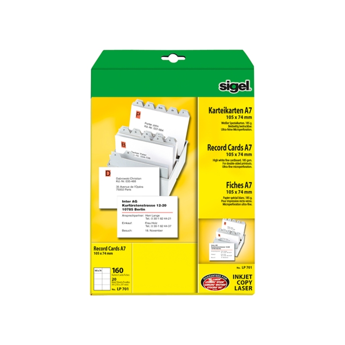 Image de Fiche Sigel A7 74x105mm 185g blanco bte. de 160 pces