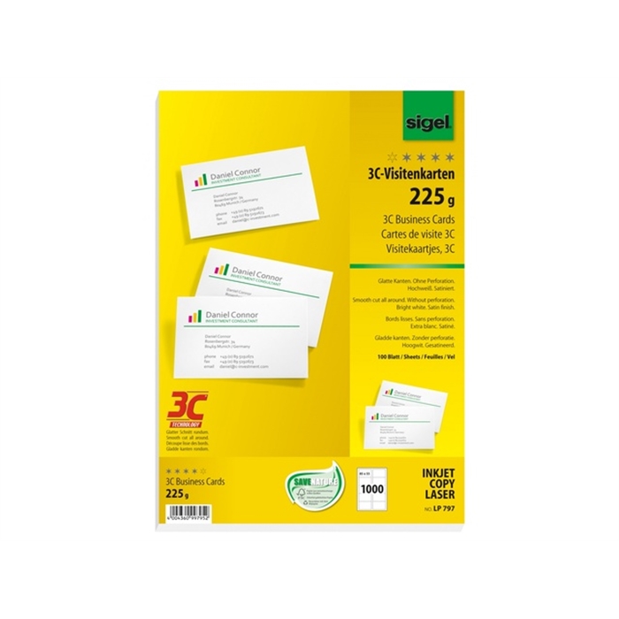 Picture of Cartes de visite 3C 225g blanc 1000 pces bords lisses       arrondis