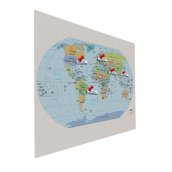 Picture of SMIT VISUAL 11601.501 - Shapes pin panel bulletin Float, world map printed 90x120 cm